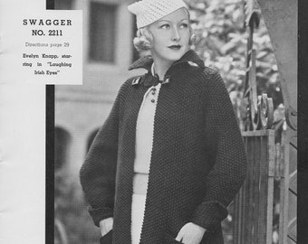 Swagger • 1930s Paris Knitting Worth's 22 • 30s Women's Dramatic Opera Coat Pattern • Vintage Patterns