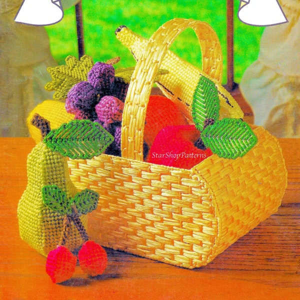 Vintage Plastic Canvas Pattern Book PDF • Toy Fruit Plastic Canvas Pattern • Food Basket Apple Pear Grape Cherries Lemon Lime Orange Banana