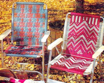 Autumn Macrame Chairs • 1980s Fall Macrame Patio Lawn Chair Folding Deck Furniture Ottoman • Pattern Book Booklet • 70s Vintage Books PDF