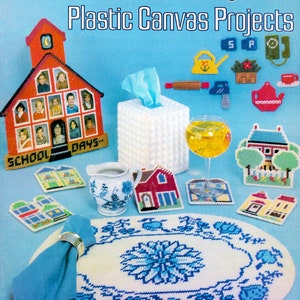 Vintage Easy Plastic Canvas Pattern Book PDF • Cottage House Tissue Box Cover Victorian House Dollhouse Doll House Coaster Magnets Placemat