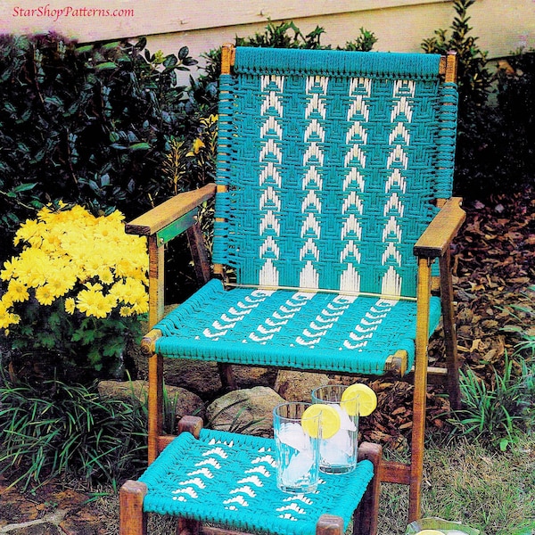 River Ripples Lawn Chair • 1980s Macrame Patio Chairs Folding Deck Furniture Nautical Ottoman • Pattern PDF Book Booklet • 70s Vintage Books