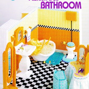 Vintage Plastic Canvas Pattern Book PDF 1:12 Scale Dollhouse Plan 11.5" Doll House WC Restroom Bathroom Plastic Canvas eBook Bathtub Toilet