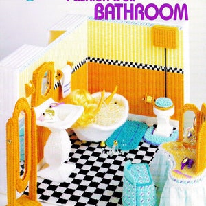 Vintage Plastic Canvas Pattern Book PDF 1:12 Scale Dollhouse Plan 11.5&quot; Doll House WC Restroom Bathroom Plastic Canvas eBook Bathtub Toilet