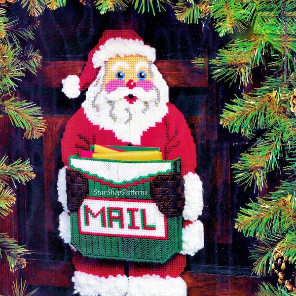 Christmas Plastic Canvas Pattern Book PDF • Plastic Canvas Santa Pattern • Mail Letter Holder Santa Door Hanger Xmas Plastic Canvas Holiday