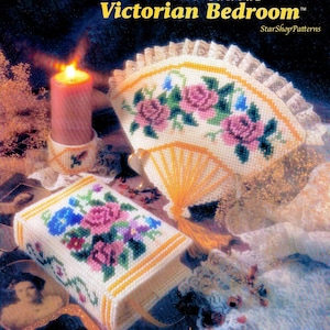 Vintage Plastic Canvas Pattern Book PDF Digital Download • Victorian Tissue Box Cover Plastic Canvas Pattern Fan Frame Rug Making Pattern