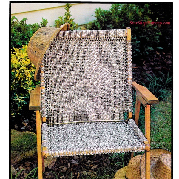 Herringbone Lawn Chair • 1980s Macrame Patio Chairs Folding Deck Furniture Sports Ottoman • Pattern PDF Book Booklet • 70s Vintage Books