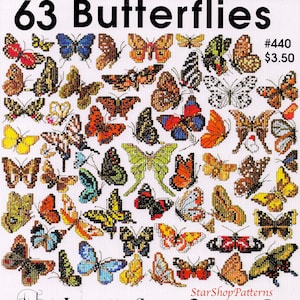 63 Butterfly Cross Stitch Pattern Book PDF Beginner Sampler Mini Vintage Cross Stitch Pattern Insect Pattern Moth Bug Rainbow Monarch