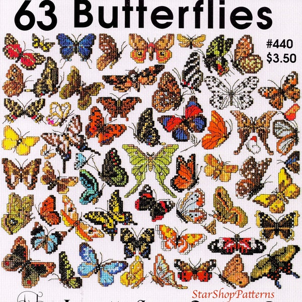 63 Butterfly Cross Stitch Pattern Book PDF Beginner Sampler Mini Vintage Cross Stitch Pattern Insect Pattern Moth Bug Rainbow Monarch