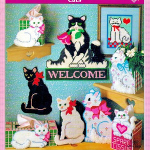 Vintage Plastic Canvas Pattern Book PDF Digital Download • Cat Plastic Canvas Pattern Kitten Frame • Animal Tissue Box Cover Kitty Doorstop