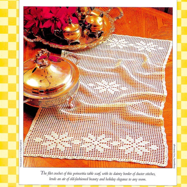 Christmas Crochet Pattern Book PDF Download • Xmas Crochet Table Runner Pattern Christmas Lace Table Scarf Poinsettia Filet Crochet Kitchen