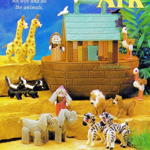Vintage Plastic Canvas Pattern Book PDF • Noah&#39;s Ark Plastic Canvas Patterns • Baby Toy Kid&#39;s Bible Story Christian Lion Zebra Skunk Dove