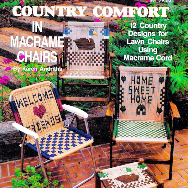 Vintage macramé chaises modèle livre livret PDF • 70 s 1970 s macramé patio meubles pelouse chaise pliante pont Sweet Home Decor pouf Cottage