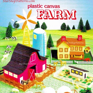 Vintage Plastic Canvas Pattern Book PDF • Farm House Plastic Canvas Patterns Farmer Barn Town Village City Farmhouse Dollhouse Doll House