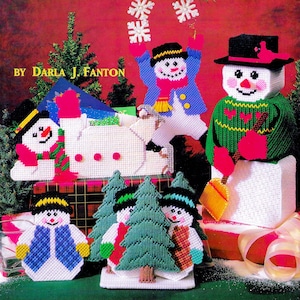 Vintage Snowman Plastic Canvas Pattern Book PDF • Christmas Plastic Canvas Pattern • Xmas Magnet Coaster Christmas Tissue Box Cover Patterns