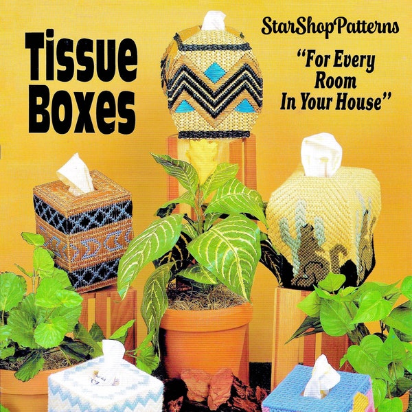Vintage Plastic Canvas Pattern Book PDF • Southwest Plastic Canvas Apache Navajo Tissue Box Cover Plastic Canvas Cactus Desert Butterfly Cat
