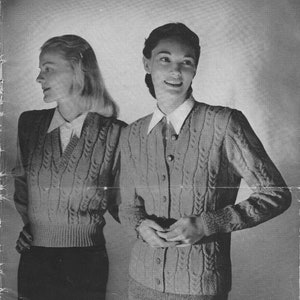 Big + Little Twists • 1940s Knitting Knit Top Vest Cardigan Sweater • 40s Jack Frost 52 Vintage Pattern • Women&#39;s Patterns Digital PDF