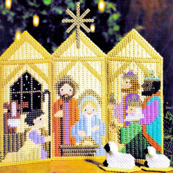 Vintage Plastic Canvas Pattern Book PDF Download Christmas Mary Joseph Christ Birth Nativity Pattern Holy Night Sheep Angel Wise Men Manger