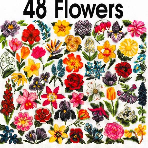 Flower Cross Stitch Pattern Book PDF • Easy Beginner Mini Vintage Cross Stitch Pattern Sampler • Floral Garden Rose Pansy Tulip Iris Lily