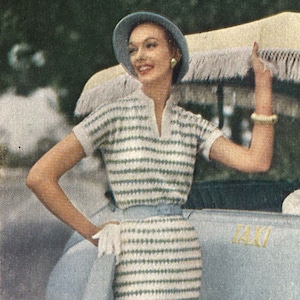 Diamond Dress • 1950s Spring Vacation Knitting Frock • 50s Vintage Engagement Pattern • 1954 Retro Women's Knit Digital PDF