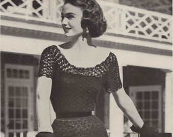 Dark Sparkle • 1950s Crochet Wedding Bridal Engagement Cocktail Dress • 50s Vintage Pattern • Retro Women's Crocheting Digital PDF