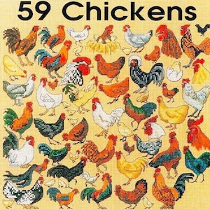 59 Chicken Cross Stitch Pattern Book PDF Beginner Mini Vintage Cross Stitch Pattern Sampler 59 Animal Pattern Chick Bird Cross Stitch Hen