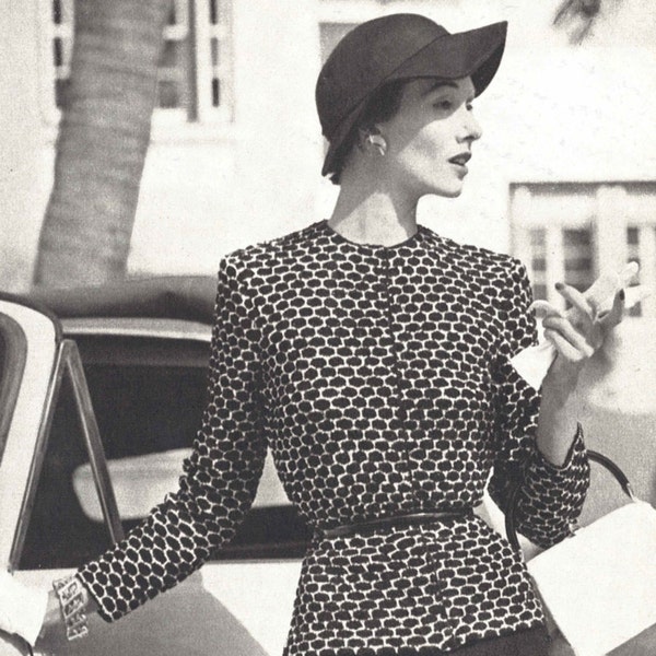 Queen Bee Suit • 1950s Knitting Jacket Cardigan Sweater Skirt • 50s Vintage Vogue Pattern • 1954 Retro Women's Knit Digital PDF