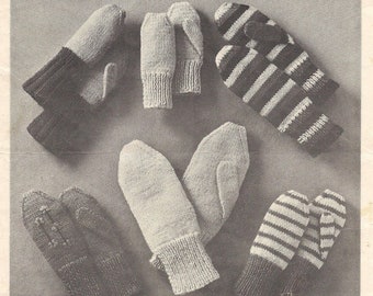 Canadiana Mitts • 1950s Classic Winter Striped Knit Mittens Pattern • Vintage Knitting Patterns • Retro Patons Beehive PDF