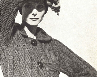 Twill Rib Cardigan • 1960s Knitting Sweater Coat Jacket Pattern • Vintage Knit • 1961 Woman's Digital PDF