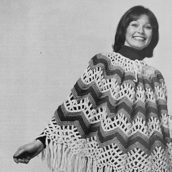 Ripple Poncho • 1970s Crochet Beach Coverup Wrap Shawl Top Pattern • Vintage Crocheting Women's Men's Retro Patterns • Digital PDF Download
