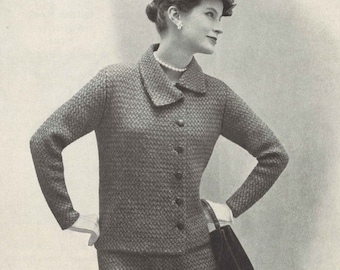 Tweed Suit • 1950s Suit Skirt Cardigan Jacket Patterns • 50s Vintage Knitting Pattern • Retro Women's Knit Digital Download Instant PDF