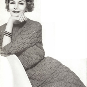 Lacey Leaf Dress • 1960s Knitting Knit Sweaterdress Sweater Top Skirt Pattern • Vintage Vogue Knit •  1961 Woman&#39;s Digital PDF