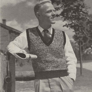 Richard Vest • 1950s Knitting Knit Men Man&#39;s Sweater Vest Sweatervest Marled • 50s Vintage Pattern • Retro Men&#39;s Knit Digital PDF