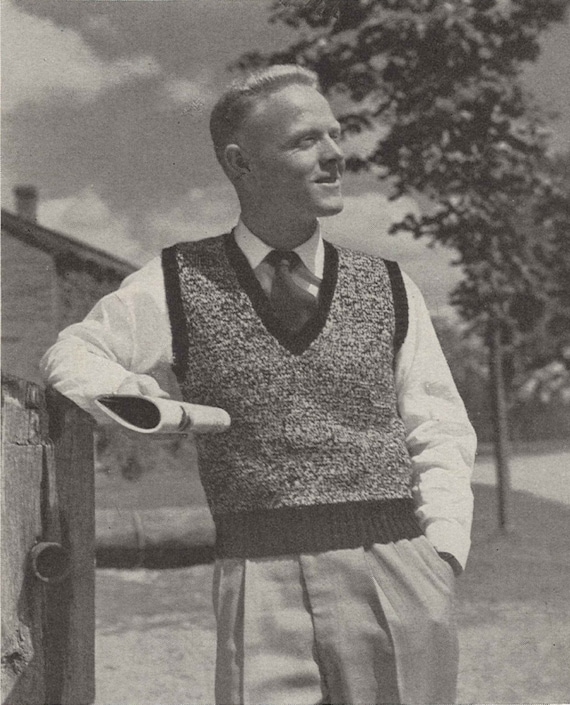 Richard Vest • 1950s Knitting Knit Men Man's Sweater Vest Sweatervest  Marled • 50s Vintage Pattern • Retro Men's Knit Digital PDF