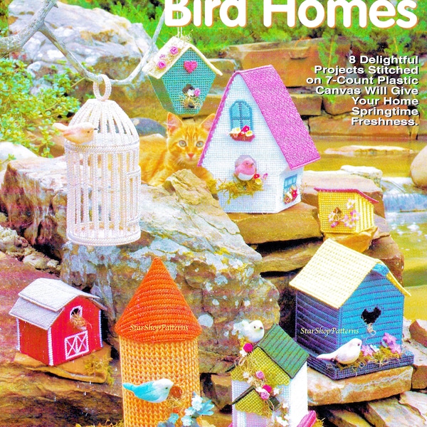 Vintage Plastic Canvas Pattern Book PDF • Bird House Birdhouse Plastic Canvas Pattern Farmhouse Cardinal Bluebird Bird Oriole Blue Jay Finch