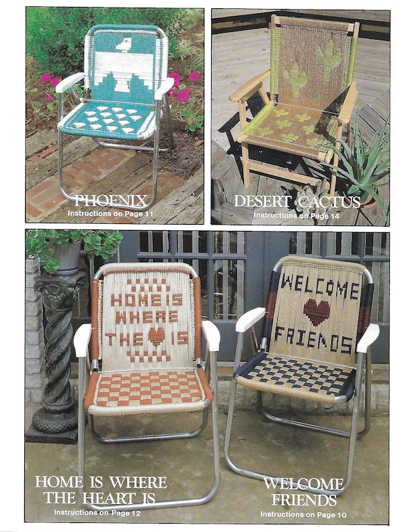 Desert Cactus Phoenix Macramé Chairs • 1970s Macrame Patio Lawn