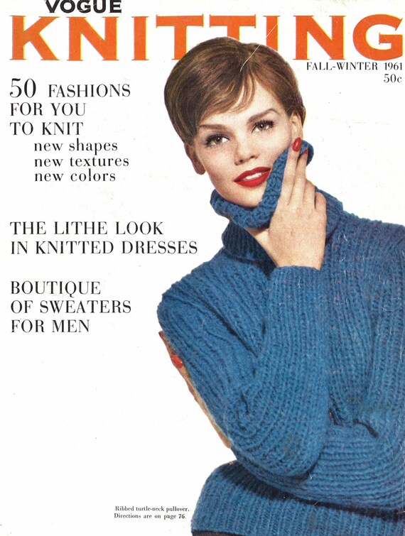 Cozy Blue • 1960s Knitting Ribbed Turtleneck Sweater Jumper