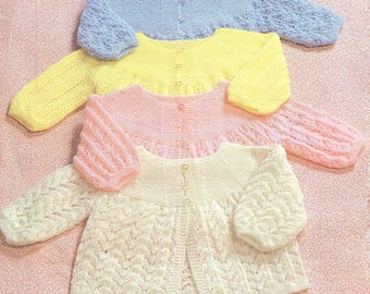Vintage Baby Cardigan Knitting Pattern PDF • 3 Month Size 18" • Bottom Up Raglan Cardigan Lacey Sweater Boy Girl • Garter Stitch Lace Yarn