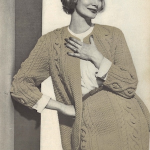 Aran Isle Suit • 1960s Knitting Knit Cabled Sweater Skirt Pattern • Vintage Vogue Cable Knit •  1961 Woman&#39;s Digital PDF