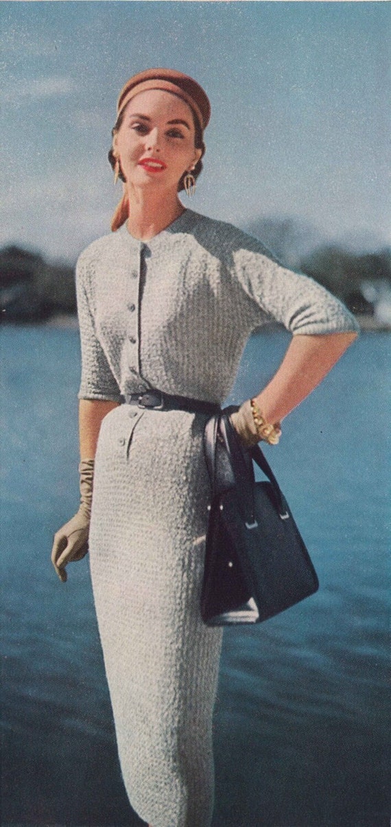 Henley Dress  1950s Knitting Sweaterdress  50s Vintage Engagement Pattern   Retro Women's Knit Digital PDF