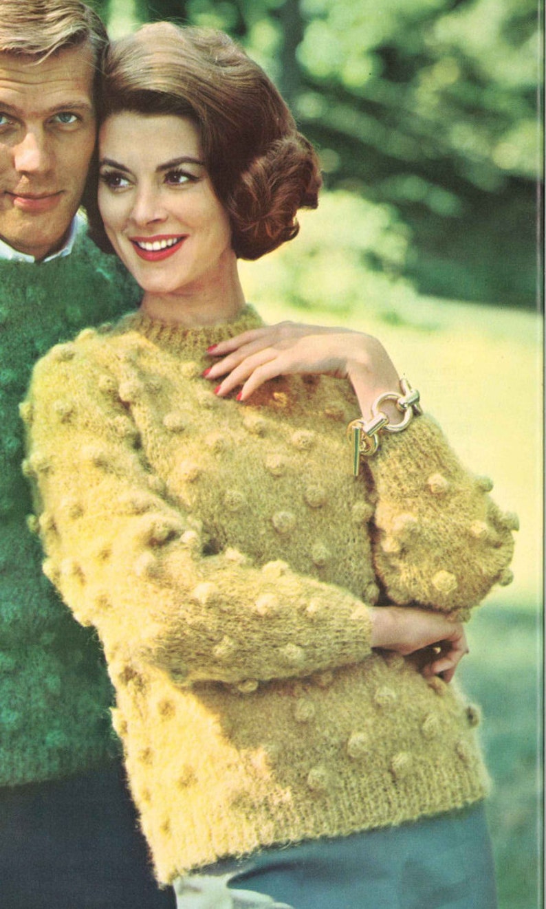 Pop /& Dot \u2022 1960s Puff Pullover Sweater Patterns \u2022 60s Vintage Bobble Bobbles Knitting Misha Jumper Popcorn Pattern \u2022 Retro Knit PDF