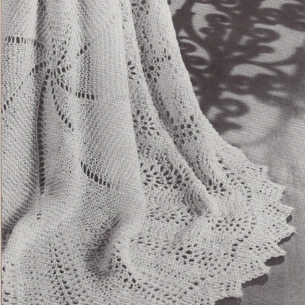 Pinwheel Shawl • 1950s Knit Christening Baptism Afghan Pattern • Vintage 50s Baby Blanket Knitting Patterns • Instant Digital Download PDF