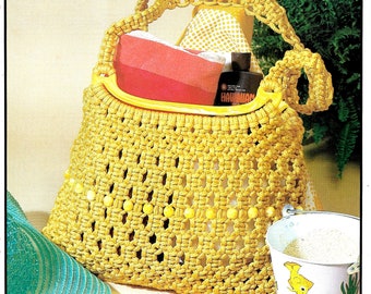 Macrame Beach Bag • 1970s Yellow Macrame Purse Bags Handbag Purses Belt • Knots Instruction Macrame Pattern Book PDF Download • 70s Vintage