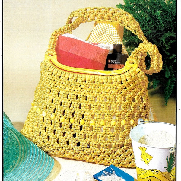 Macrame Beach Bag • 1970s Yellow Macrame Purse Bags Handbag Purses Belt • Knots Instruction Macrame Pattern Book PDF Download • 70s Vintage