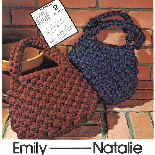 Emily + Natalie • 1970s Macrame Bags Design Handbag Designs Purse Patterns • Bag How To Instruction Pattern Book 70s Vintage  • Retro PDF