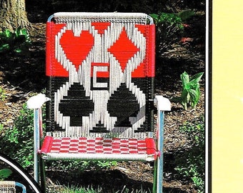 Cards Macrame Chair • 1980s Macrame Patio Lawn Chairs Folding Deck Furniture Games Spade Heart Club • PDF Pattern Book Booklet • 70s Vintage