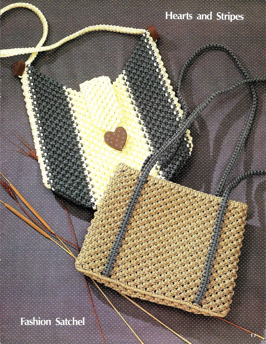 Hearts + Stripes Macrame Purse Patterns • 1970s Macrame Purses Bags ...