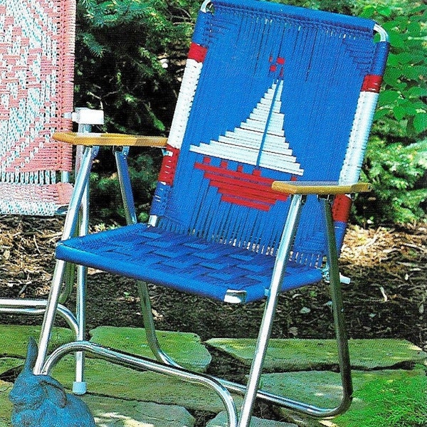 Chaise en macramé pour voilier • Chaises de jardin en macramé des années 1980 Meubles de pont pliants Sports de voile • Livret de modèles PDF Livres vintage des années 70