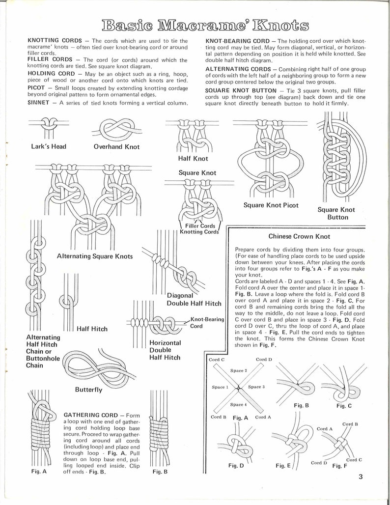 Vintage Macrame Pattern Book PDF • owl, Plant Hanger, Wall Art, Bag ...