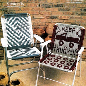Macrame Chairs • Vintage Macrame Patio Lawn Chair Folding Deck Furniture Sports Ottoman • Macrame Pattern Book Booklet Digital Download PDF