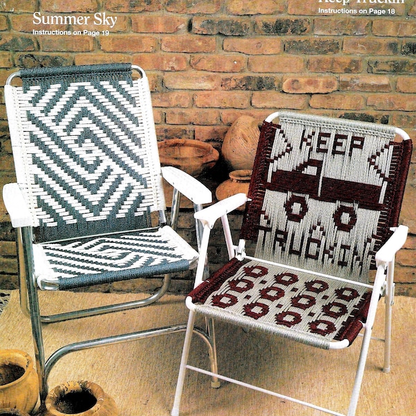 Macrame Chairs • Vintage Macrame Patio Lawn Chair Folding Deck Furniture Sports Ottoman • Macrame Pattern Book Booklet Digital Download PDF